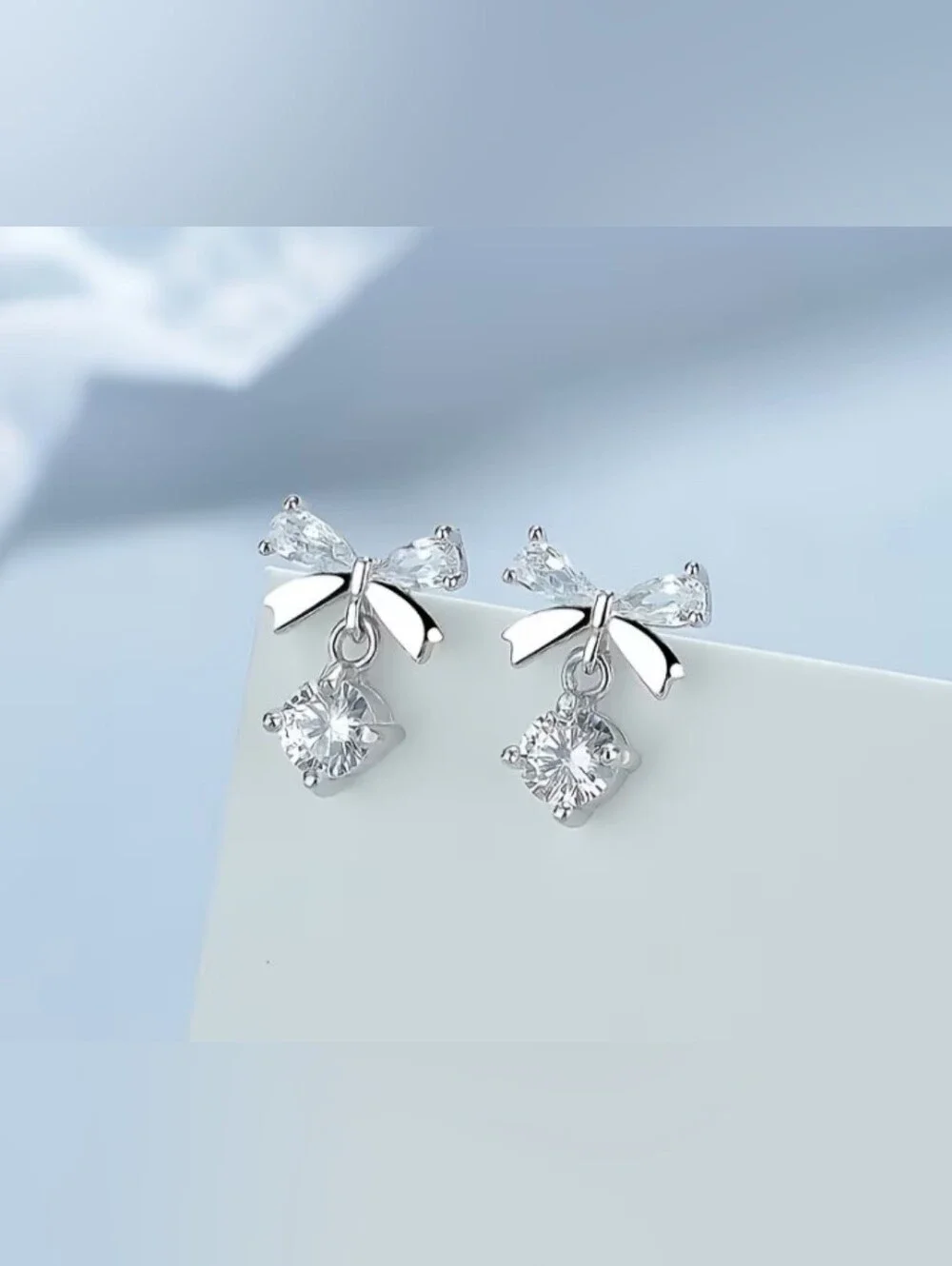 $8 Each Or Bundle 5/$20 Sterling Silver Bow Drop Cubic Zirconia Earrings